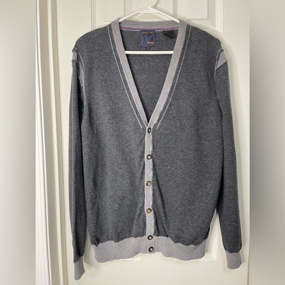 Cotton Reel Blues Men’s Gray Cotton Wool Preppy Academia Cardigan Sweater L